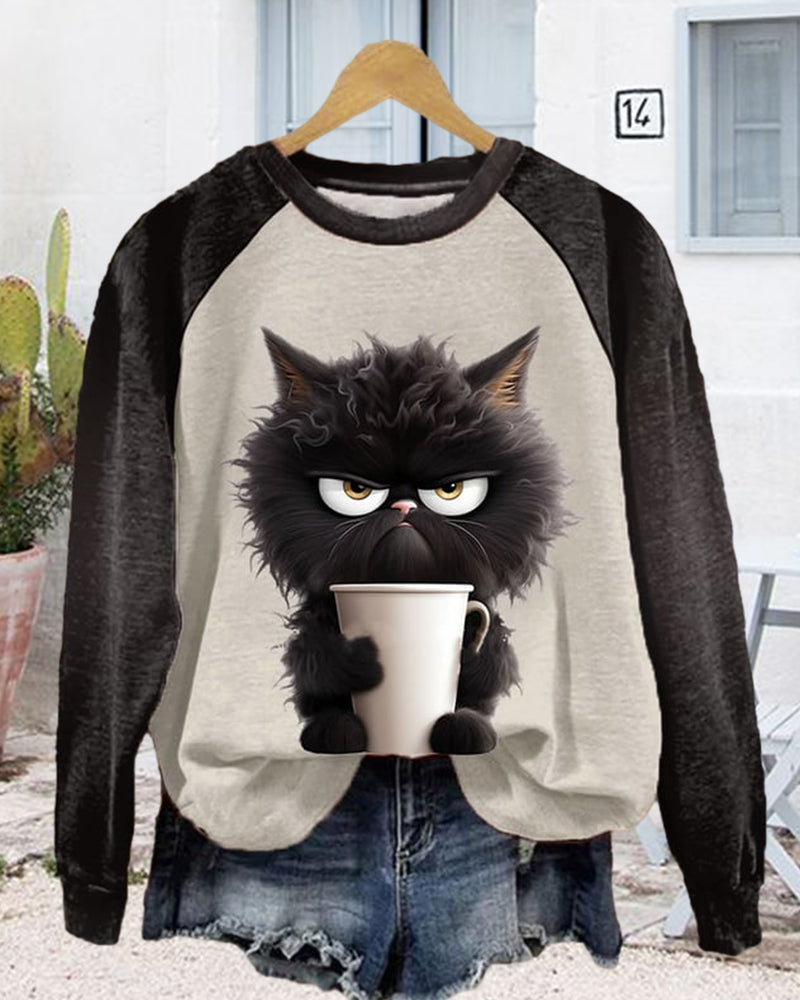 Modefest- Loses Katzen-Sweatshirt mit Farbblock