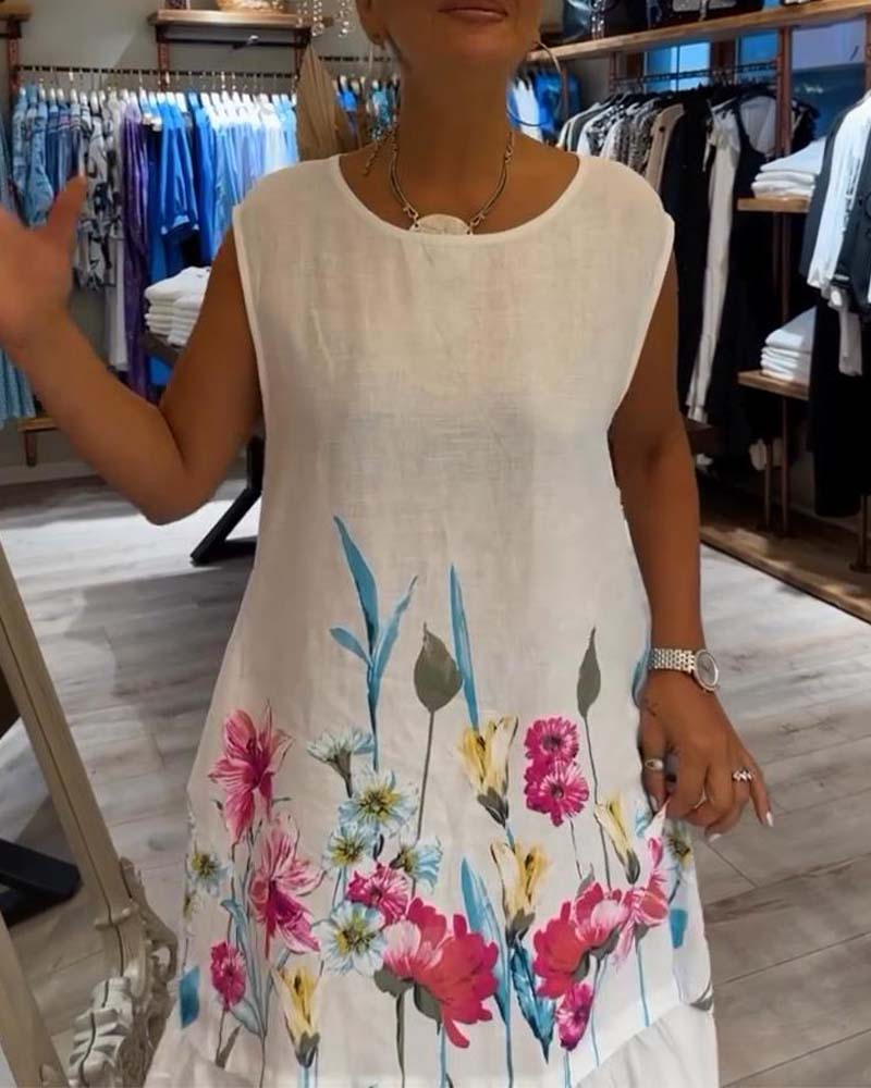 Robe élégante sans manches à imprimé floral