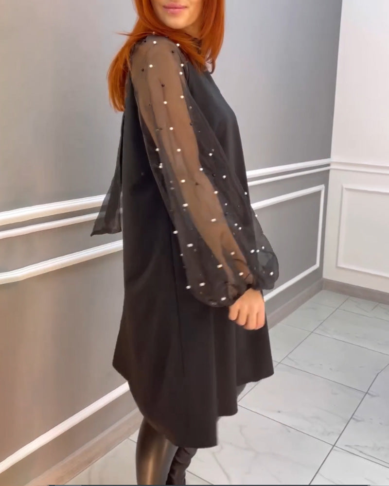 Modefest- Lockeres Mesh-Kleid mit Stehkragen