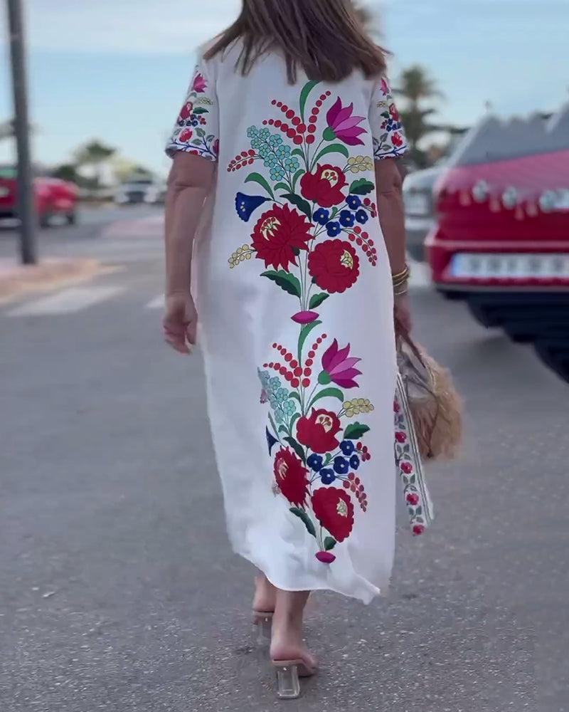 Casual floral dress with lapel pocket