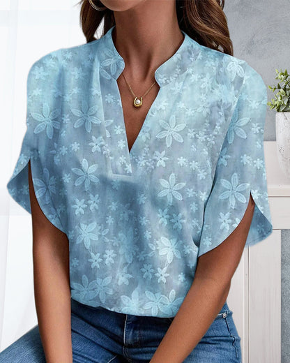 Modefest- Elegante bluse mit blumenstickerei und stehkragen