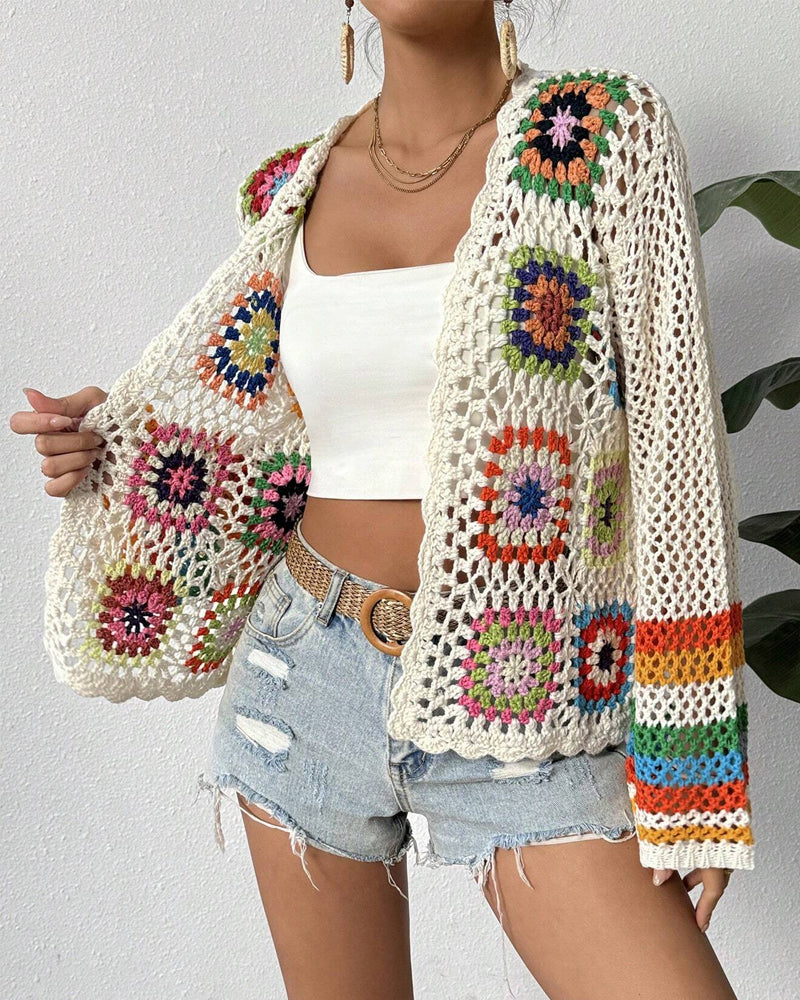 Casual colorful cardigan with hollow sleeves