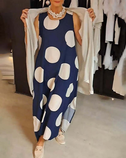 Modefest- Lässiges, ärmelloses Kleid mit großem Polka-Dot-Print