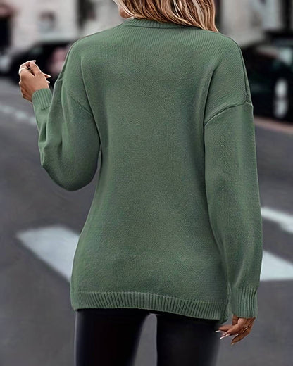 Modefest- Einfarbige Pullover mit V-Ausschnitt und langen Ärmeln
