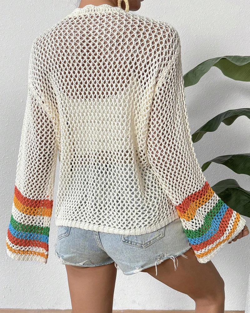 Casual colorful cardigan with hollow sleeves