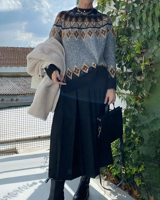 Modefest- Pullover mit kontrastierendem geometrischem Muster Grau