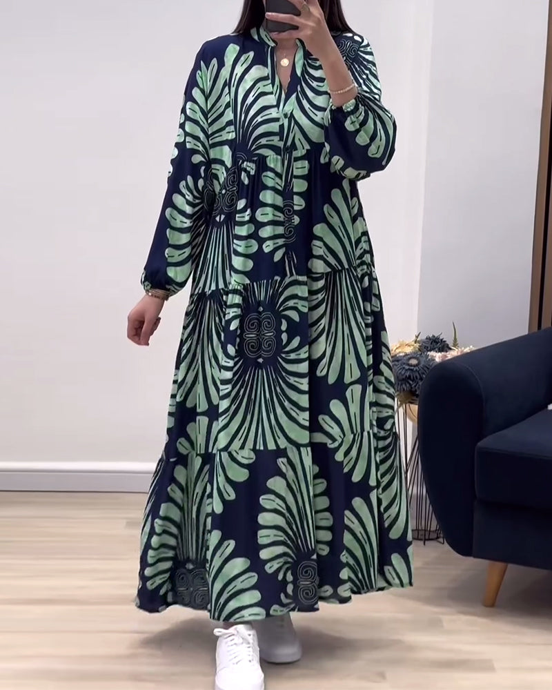 Modefest- Langes kleid mit stehkragen und langen ärmeln, patchwork-print