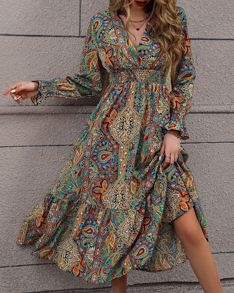 Modefest- Kleid mit Paisley-Print und V-Ausschnitt