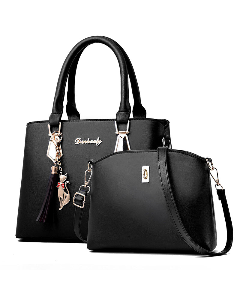 Modefest- Elegantes einfarbiges Handtaschenset Schwarz