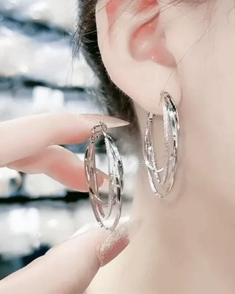 Modefest- Mehrschichtige Creolen-Ohrringe Silber