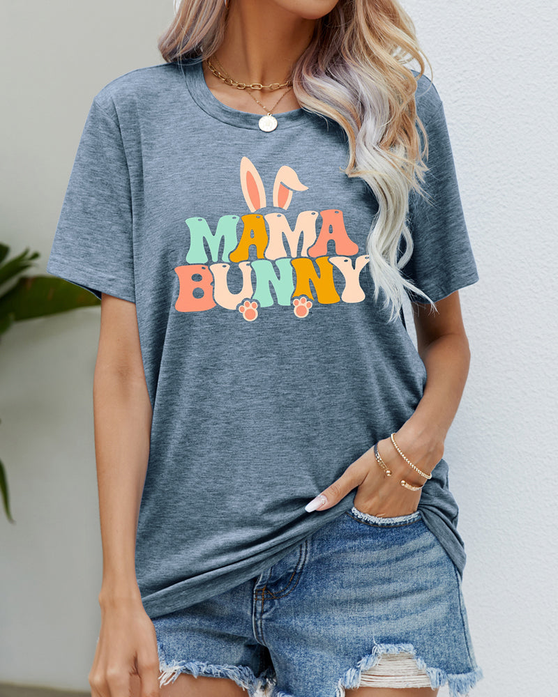 Modefest- Rundhals-T-Shirt mit Kaninchen-Print Blau