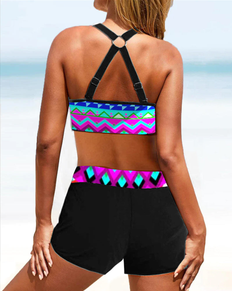 Modefest- Bikinis mit hoher Taille und geometrischem Muster