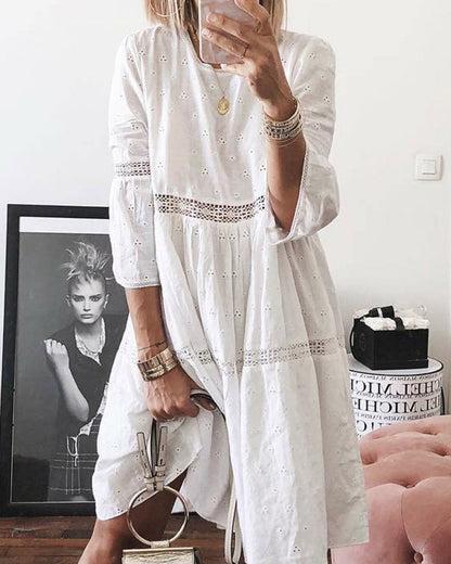 Modefest- Einfarbiges patchwork-kleid Weiß
