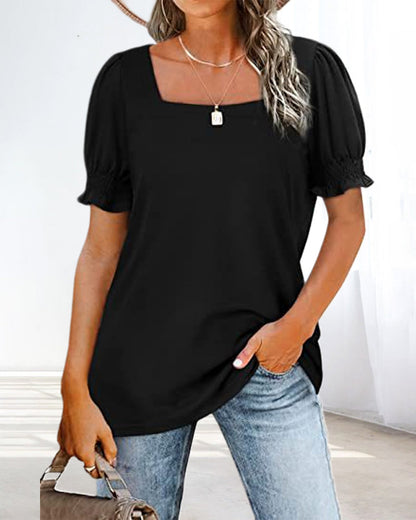 Modefest- Einfarbiges T-Shirt mit kurzen Ärmeln und eckigem Ausschnitt Schwarz