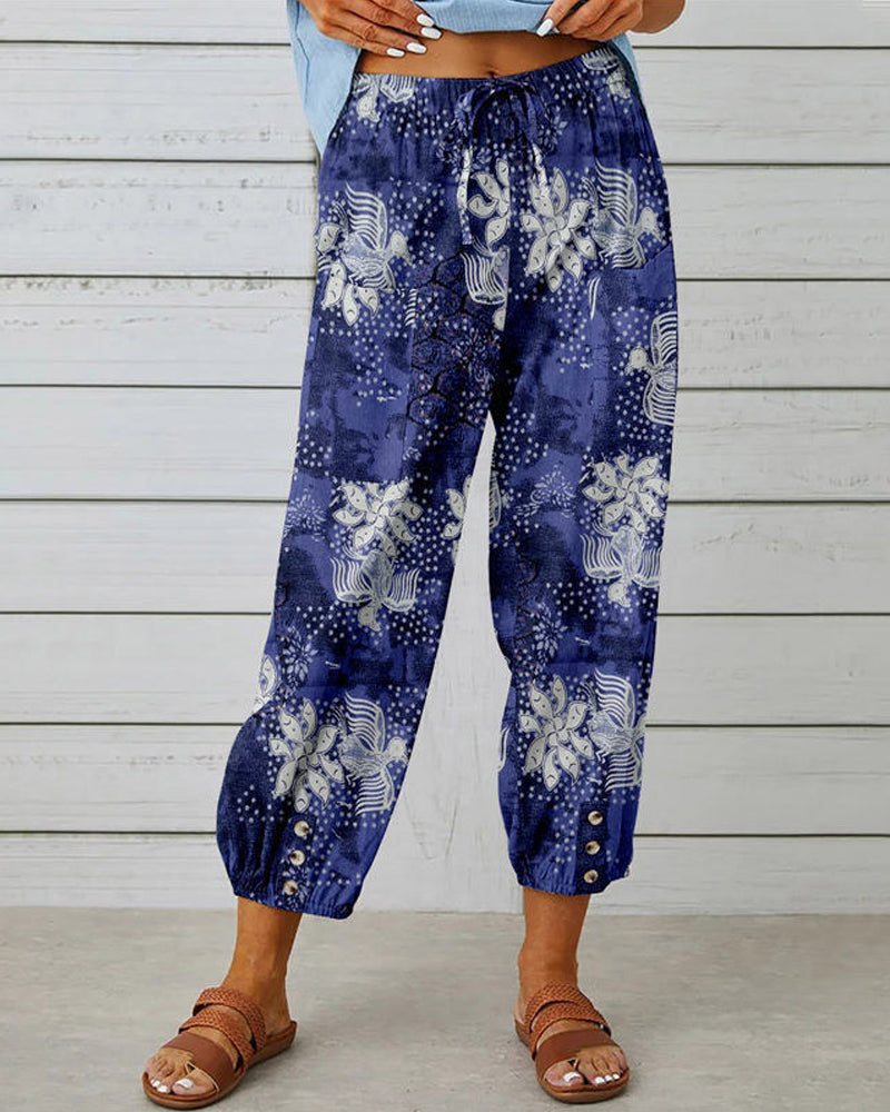 Modefest- Hose mit Vintage-Print Blau