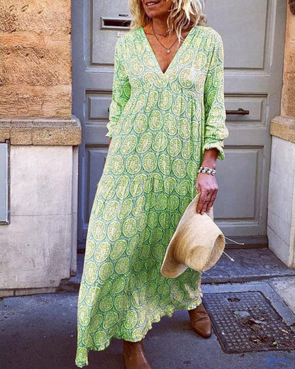 Modefest- Kleid mit langen Ärmeln und V-Ausschnitt Grün