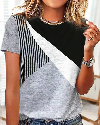 Modefest- T-Shirt mit Farbblock- und Streifendruck Grau