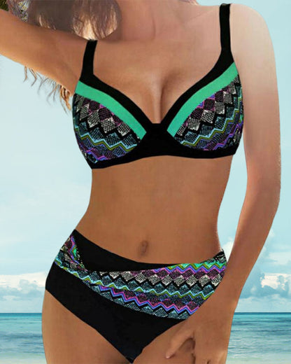 Modefest- Push-up-Bikinis mit hoher Taille und Streifendruck