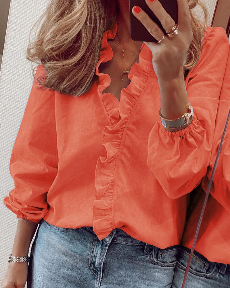 Modefest- Einfarbige Bluse mit Puffärmeln Orange