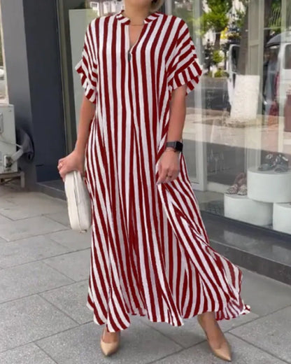 Modefest- Hemdkleid mit V-Ausschnitt und Streifendruck Rot 4XL