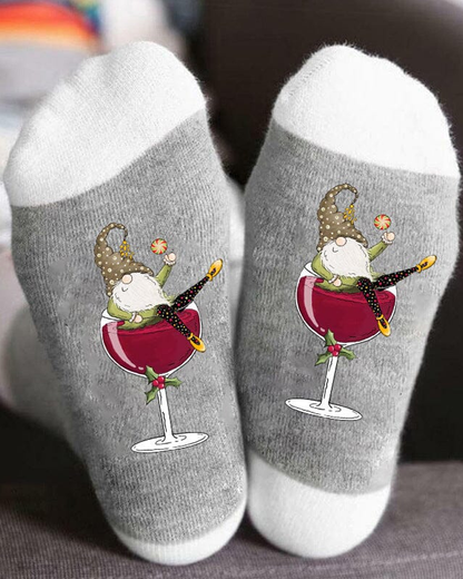 Modefest- 🧦Weihnachtswichtel Weinglas Unisex-Crew-Socken🧦