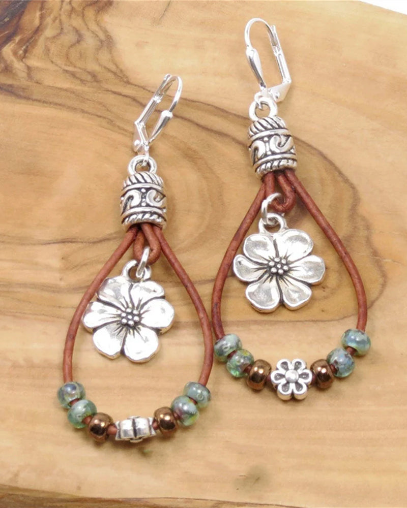 Modefest- Boho Leder Seil Blumen Einfache Ohrringe