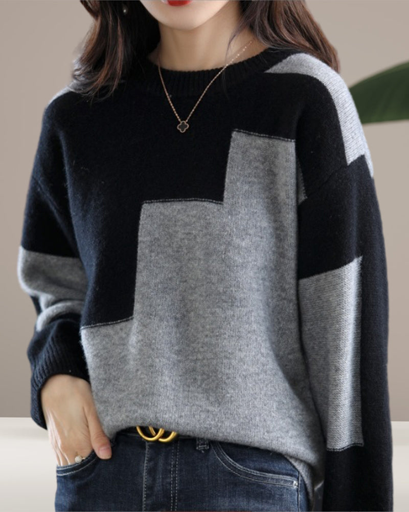 Modefest- Pullover mit langen Ärmeln in lässiger Kontrastfarbe