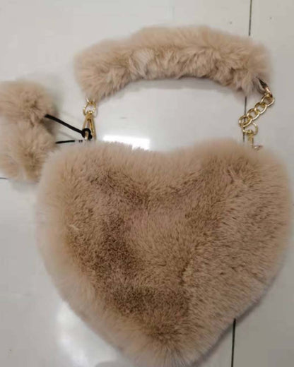 Modefest- Flauschige Herzförmige Handtasche khaki