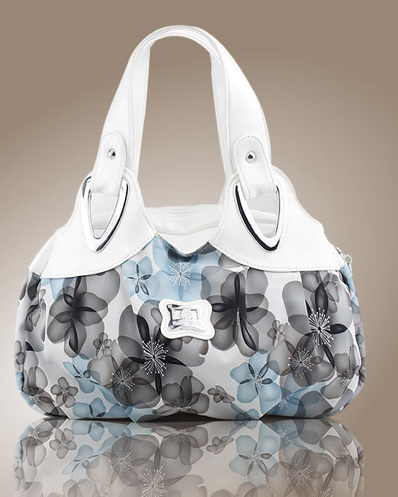 Modefest- Damenhandtasche PU-Leder Bedruckt Großes Fassungsvermögen white fantasy blue