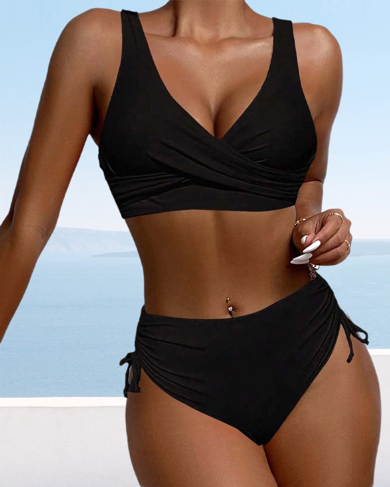 Modefest- Einfarbiger bikini-badeanzug mit kordelzug und schnürung hinten