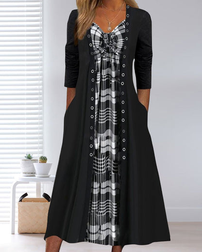 Modefest- Kleid mit V-Ausschnitt und Karomuster