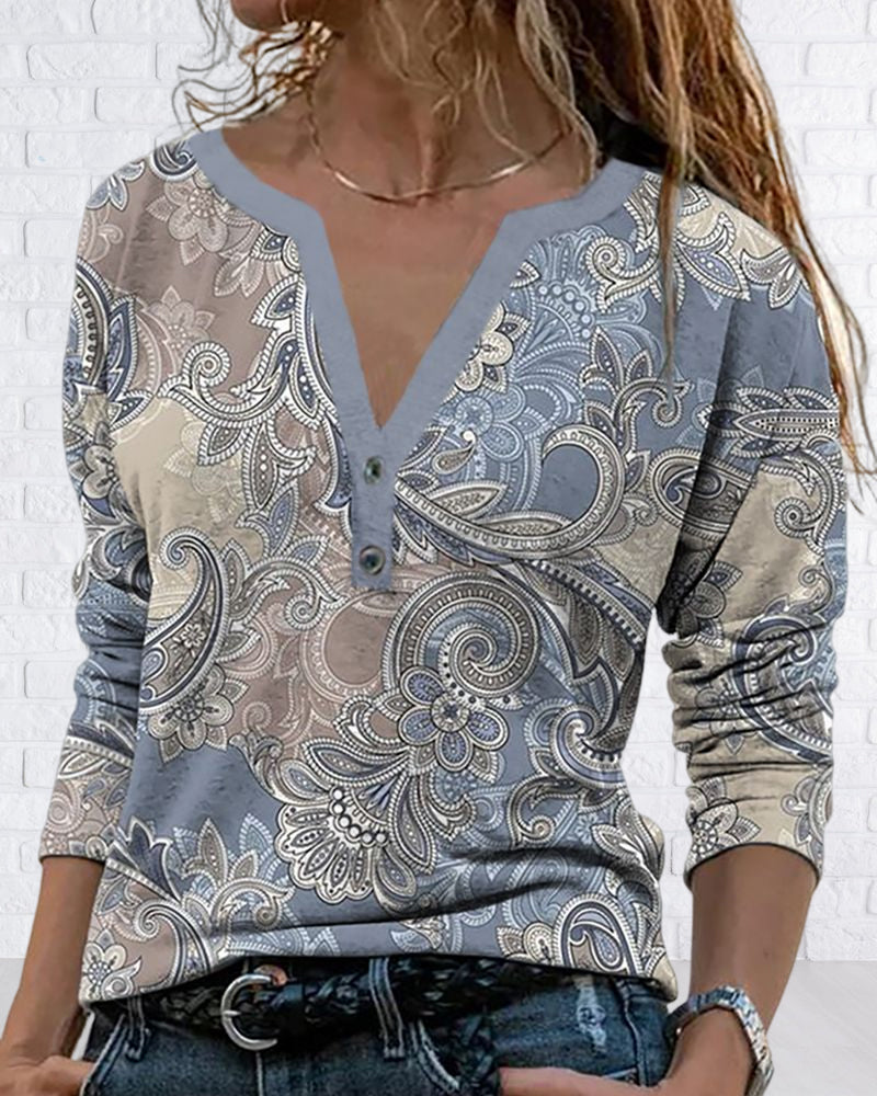 Modefest- Langarmshirt mit V-Ausschnitt und Paisley-Muster