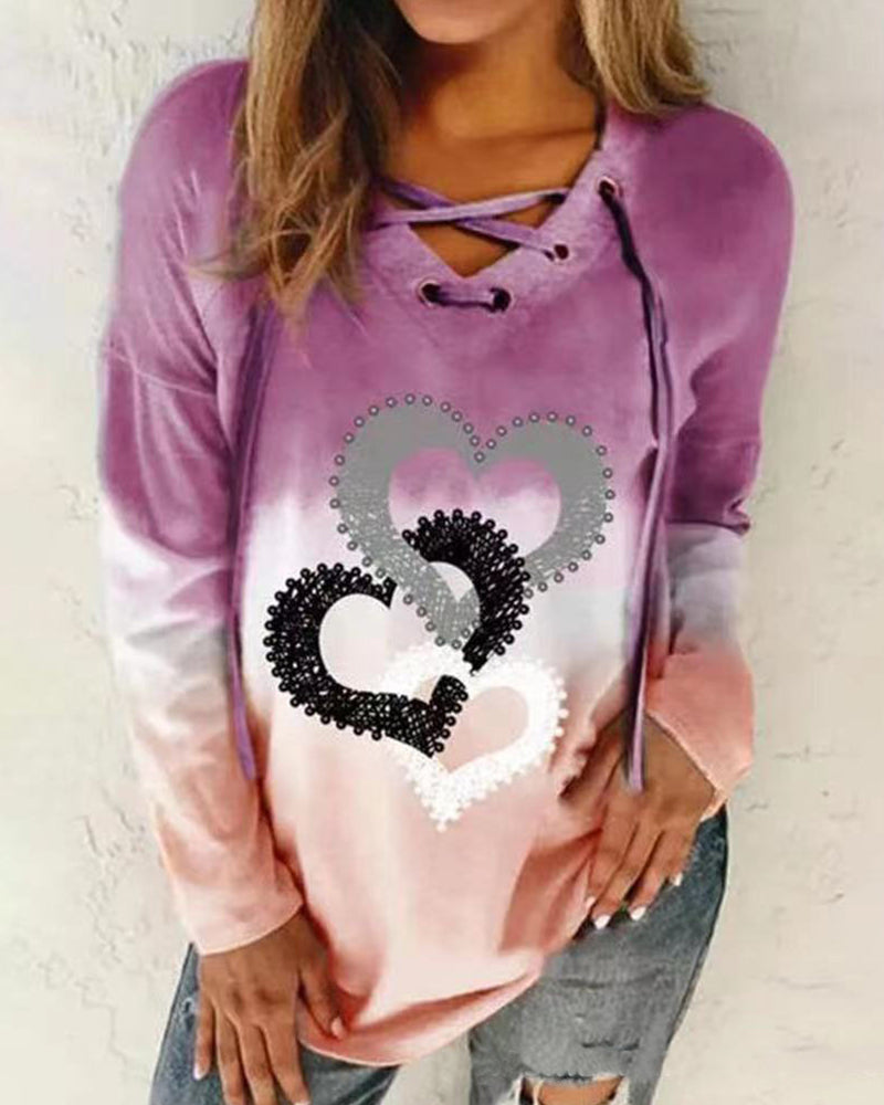 Modefest- Langarm-Sweatshirt mit Herzdruck Violett