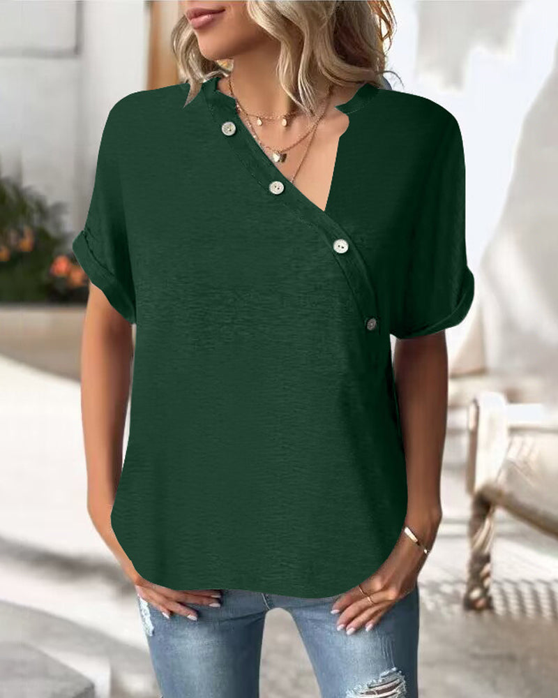 Modefest- Einfarbiges T-Shirt mit unregelmäßigem Kragen Grün