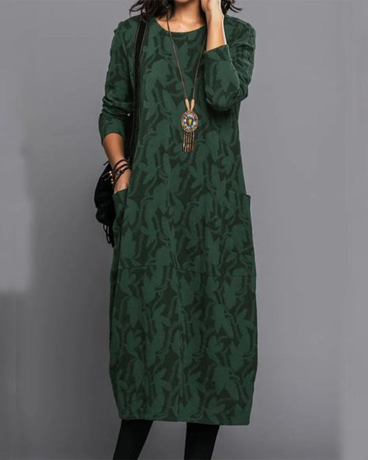 Modefest- Bedrucktes langarm-taschenkleid Grün