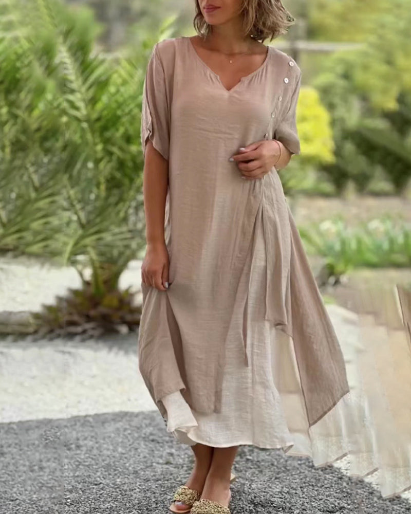 Modefest- Lässiges asymmetrisches Kleid mit kurzen Ärmeln Khaki