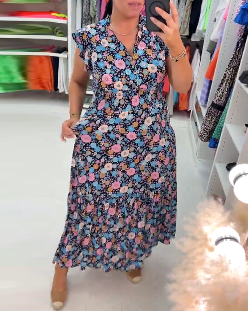 Modefest- Ärmelloses Kleid mit Blumendruck und V-Ausschnitt