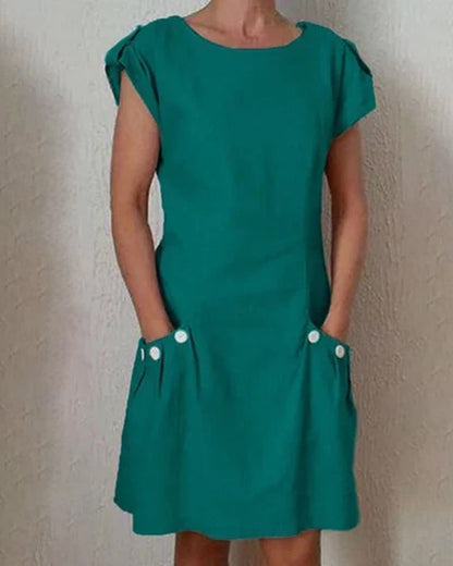 Modefest- Rejäl klänning med knappar i dubbel ficka Grön