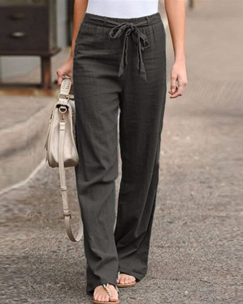 Modefest- Hose mit geradem Bein und elastischem Bund Grau