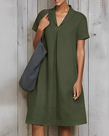 Modefest- Lockeres einfarbiges Kleid aus Baumwolle und Leinen Grün