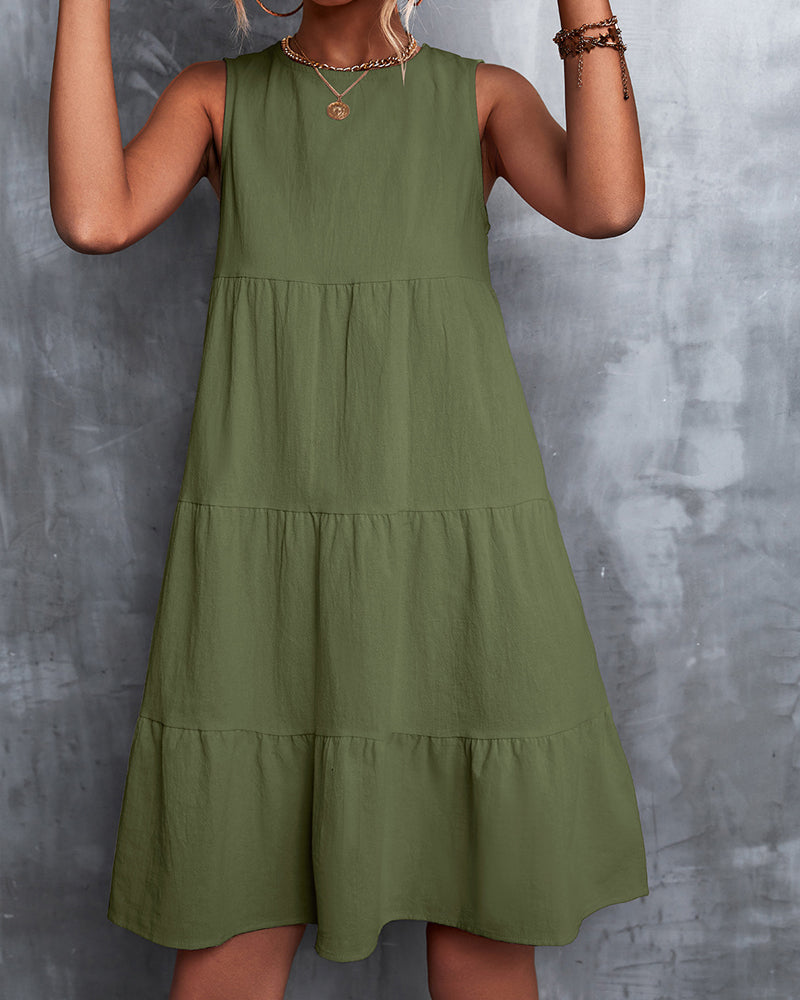Modefest- A-Linie ärmelloses Kleid in Volltonfarbe Armee grün