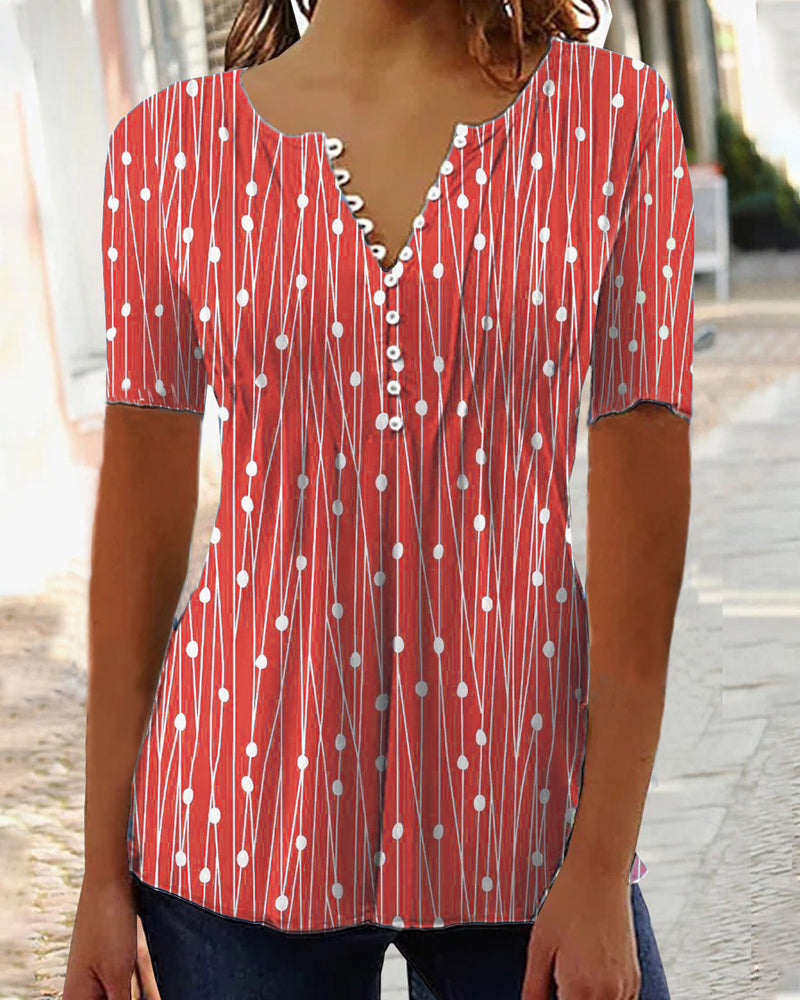 Modefest- T-Shirt mit Tupfen und V-Ausschnitt Rot
