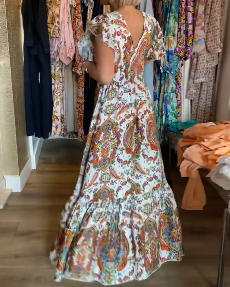 Modefest- Kurzärmeliges Kleid mit tiefem V-Ausschnitt