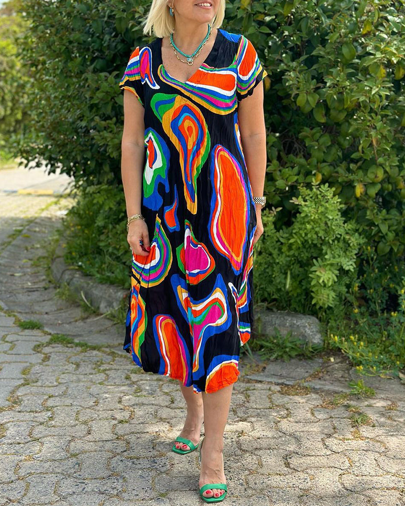 Modefest- Bunt bedrucktes freizeitkleid