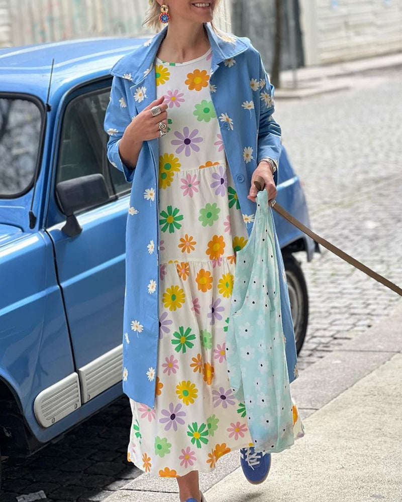 Modefest- Langärmliges Kleid mit Einsätzen und Blumendruck