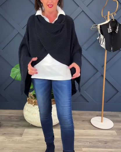 Pull tendance avec manches trompette irrégulières et couleur unie