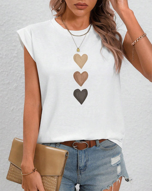 Casual T-shirt with round neck and heart print