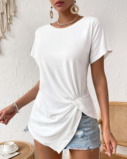 Modefest- Einfarbiges, plissiertes kurzarm-t-shirt mit rundhalsausschnitt