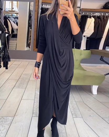 Modefest- Elegantes, plissiertes, einfarbiges Kleid Schwarz