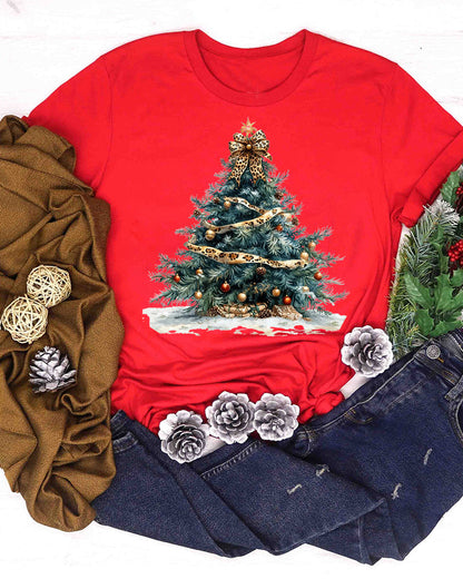 Lässiges T-Shirt mit Weihnachtsbaum-Print und kurzen Ärmeln